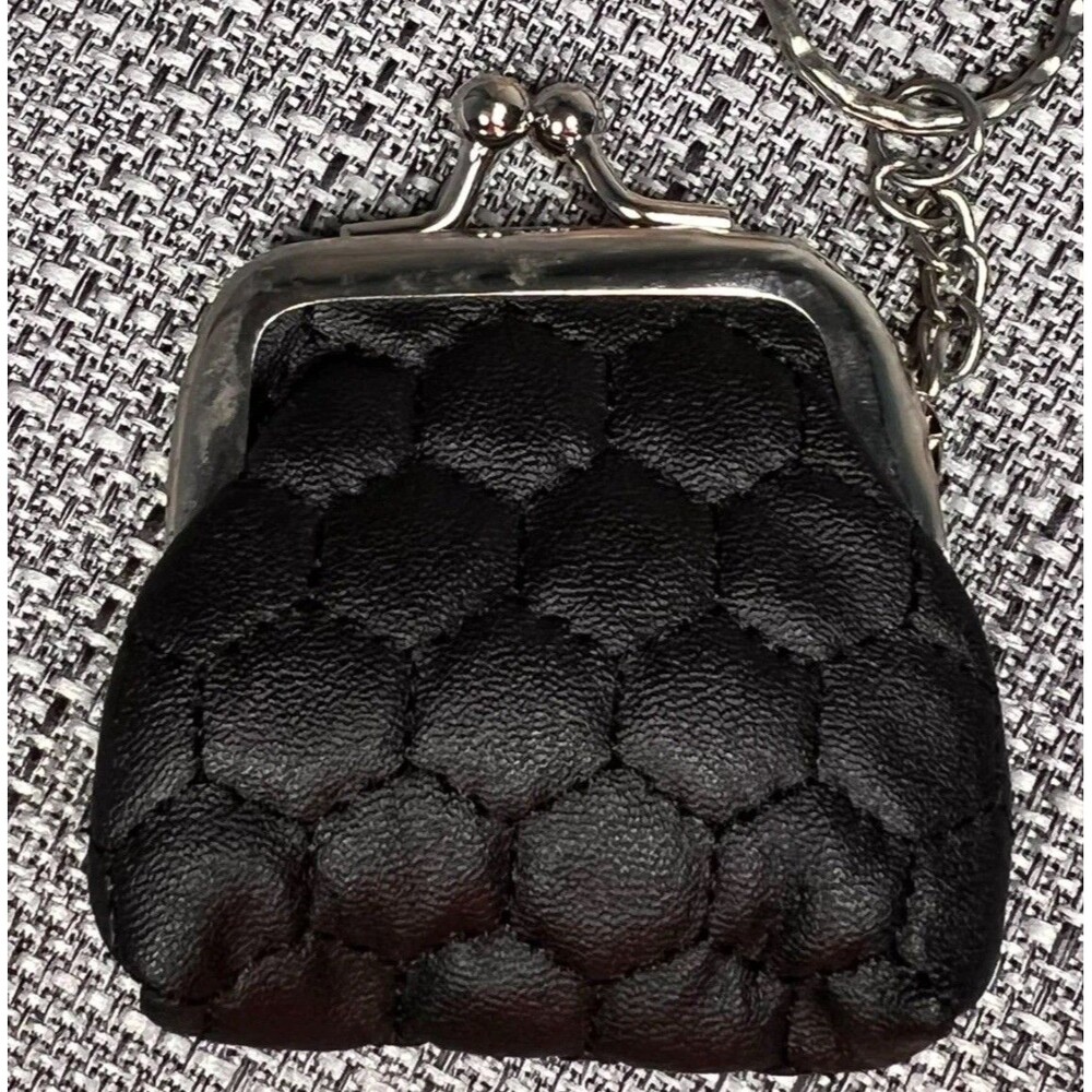 Mini Black Quilted Coin Purse Keychain Kiss Lock Pouch Bag Charm Women Classic
